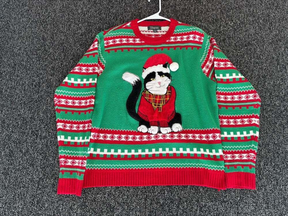 33degrees Christmas Cat Ugly Sweater Size XL